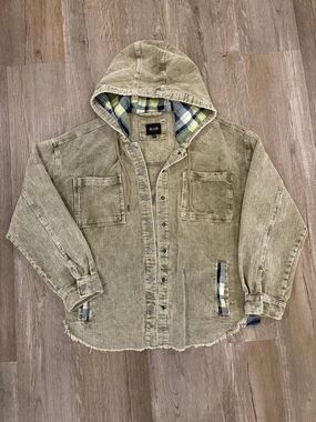 Stoosh Olive Green Hooded Corduroy Shirt Jacket